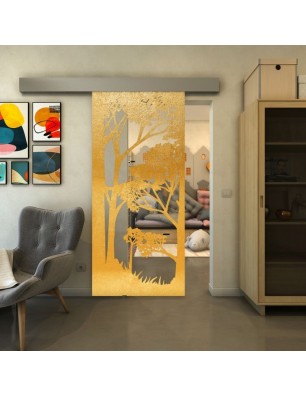 Glasschiebetür ECO-LINE - Fineprint Model 110 Gold auf Klarglas