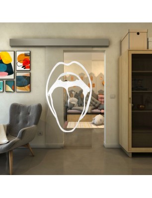 Glasschiebetür ECO-LINE - Fineprint Model 111 Weiss auf Klarglas