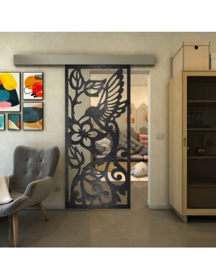 Glasschiebetür ECO-LINE - Fineprint Model 112 Schwarz auf Klarglas