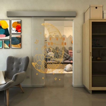 Glasschiebetür ECO-LINE - Fineprint Model 113 Gold auf Klarglas