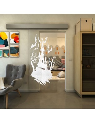Glasschiebetür ECO-LINE - Fineprint Model 114 Weiss auf Klarglas