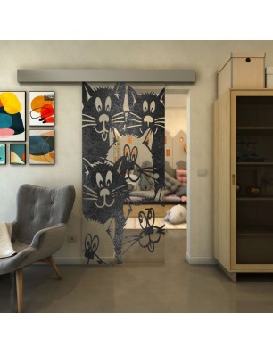 Glasschiebetür ECO-LINE - Fineprint Model 115 Schwarz auf Klarglas