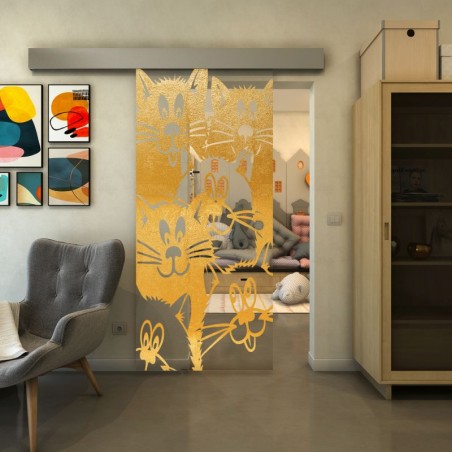 Glasschiebetür ECO-LINE - Fineprint Model 115 Gold auf Klarglas