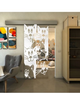Glasschiebetür ECO-LINE - Fineprint Model 115 Weiss auf Klarglas