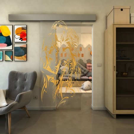 Glasschiebetür ECO-LINE - Fineprint Model 116 Gold auf Klarglas