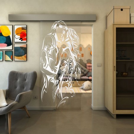 Glasschiebetür ECO-LINE - Fineprint Model 116 Weiss auf Klarglas