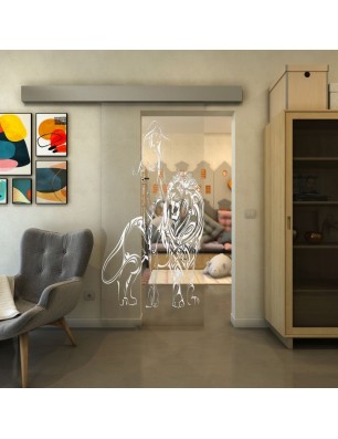 Glasschiebetür ECO-LINE - Fineprint Model 117 Weiss auf Klarglas