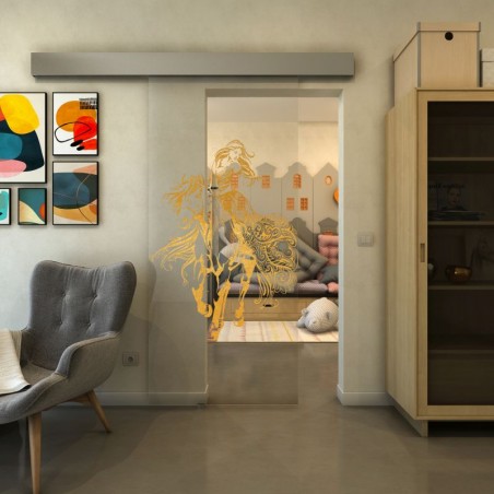 Glasschiebetür ECO-LINE - Fineprint Model 118 Gold auf Klarglas