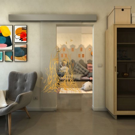 Glasschiebetür ECO-LINE - Fineprint Model 119 Gold auf Klarglas