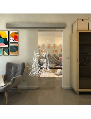 Glasschiebetür ECO-LINE - Fineprint Model 119 Weiss auf Klarglas