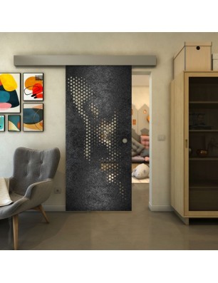 Glasschiebetür ECO-LINE - Fineprint Model 120 Schwarz auf Klarglas