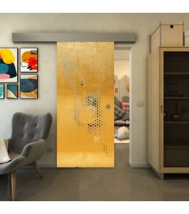 Glasschiebetür ECO-LINE - Fineprint Model 120 Gold auf Klarglas