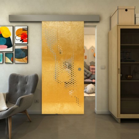 Glasschiebetür ECO-LINE - Fineprint Model 120 Gold auf Klarglas
