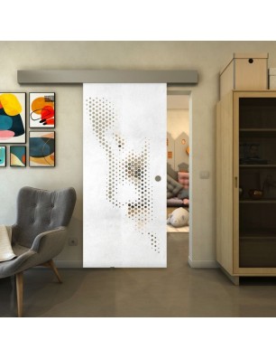 Glasschiebetür ECO-LINE - Fineprint Model 120 Weiss auf Klarglas