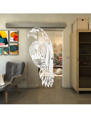 Glasschiebetür ECO-LINE - Fineprint Model 122 Weiss auf Klarglas