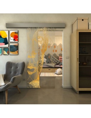 Glasschiebetür ECO-LINE - Fineprint Model 123 Gold auf Klarglas