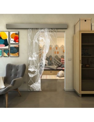 Glasschiebetür ECO-LINE - Fineprint Model 123 Weiss auf Klarglas