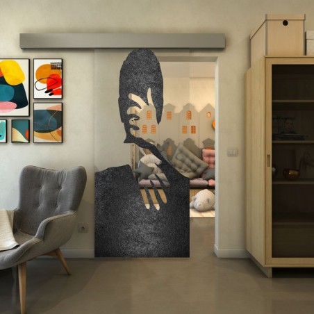 Glasschiebetür ECO-LINE - Fineprint Model 124 Schwarz auf Klarglas
