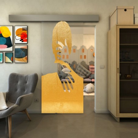 Glasschiebetür ECO-LINE - Fineprint Model 124 Gold auf Klarglas