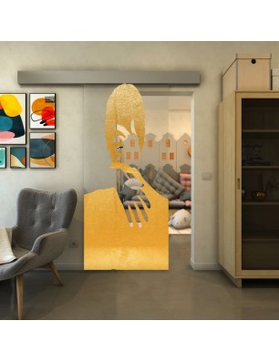 Glasschiebetür ECO-LINE - Fineprint Model 124 Gold auf Klarglas