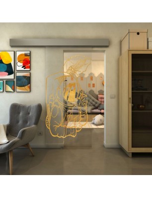 Glasschiebetür ECO-LINE - Fineprint Model 126 Gold auf Klarglas