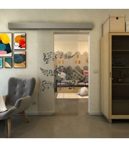 Glasschiebetür ECO-LINE - Fineprint Model 128 Schwarz auf Klarglas
