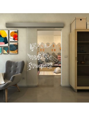 Glasschiebetür ECO-LINE - Fineprint Model 128 Weiss auf Klarglas