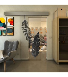 Glasschiebetür ECO-LINE - Fineprint Model 129 Schwarz auf Klarglas