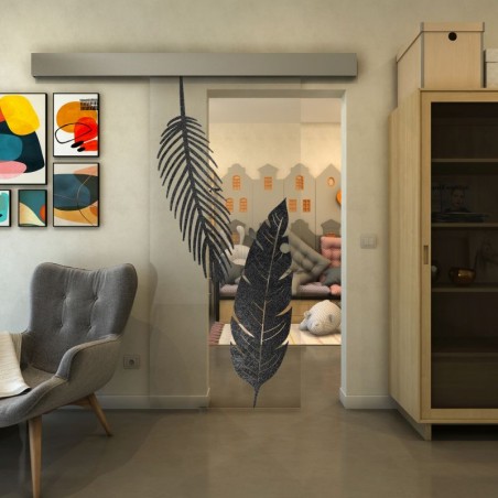 Glasschiebetür ECO-LINE - Fineprint Model 129 Schwarz auf Klarglas