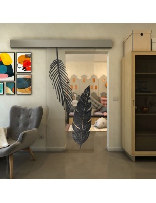 Glasschiebetür ECO-LINE - Fineprint Model 129 Schwarz auf Klarglas