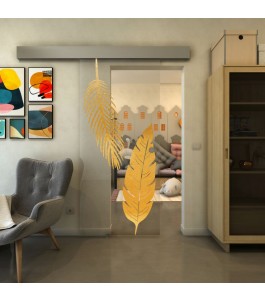 Glasschiebetür ECO-LINE - Fineprint Model 129 Gold auf Klarglas