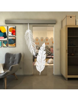 Glasschiebetür ECO-LINE - Fineprint Model 129 Weiss auf Klarglas