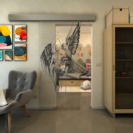 Glasschiebetür ECO-LINE - Fineprint Model 131 Schwarz auf Klarglas