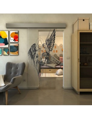 Glasschiebetür ECO-LINE - Fineprint Model 131 Schwarz auf Klarglas