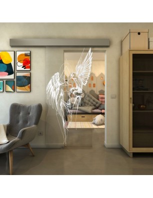 Glasschiebetür ECO-LINE - Fineprint Model 131 Weiss auf Klarglas