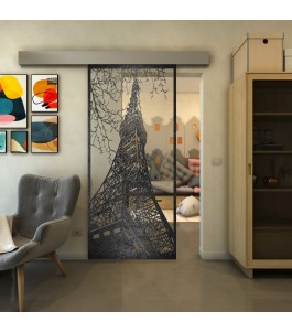 Glasschiebetür ECO-LINE - Fineprint Model 132 Schwarz auf Klarglas