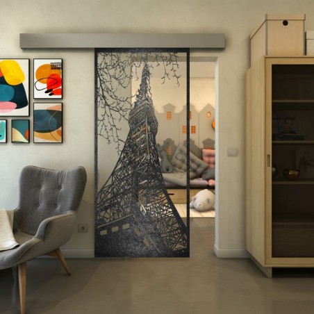 Glasschiebetür ECO-LINE - Fineprint Model 132 Schwarz auf Klarglas