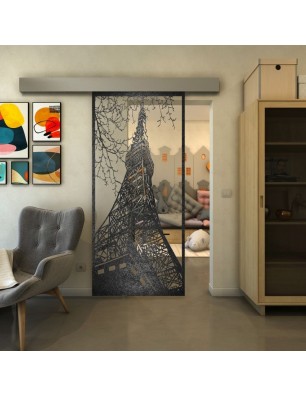 Glasschiebetür ECO-LINE - Fineprint Model 132 Schwarz auf Klarglas
