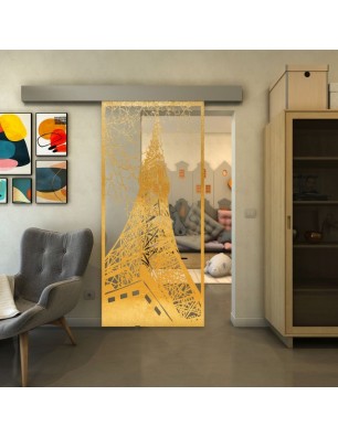 Glasschiebetür ECO-LINE - Fineprint Model 132 Gold auf Klarglas