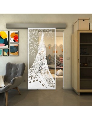 Glasschiebetür ECO-LINE - Fineprint Model 132 Weiss auf Klarglas