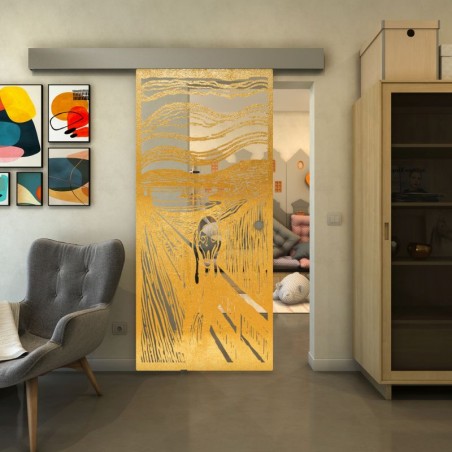Glasschiebetür ECO-LINE - Fineprint Model 133 Gold auf Klarglas
