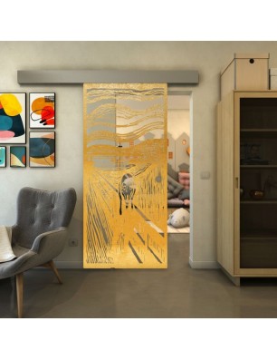Glasschiebetür ECO-LINE - Fineprint Model 133 Gold auf Klarglas