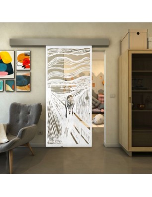 Glasschiebetür ECO-LINE - Fineprint Model 133 Weiss auf Klarglas
