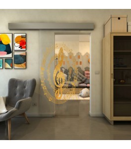 Glasschiebetür ECO-LINE - Fineprint Model 134 Gold auf Klarglas