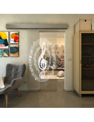 Glasschiebetür ECO-LINE - Fineprint Model 134 Weiss auf Klarglas