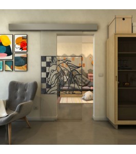 Glasschiebetür ECO-LINE - Fineprint Model 137 Schwarz auf Klarglas