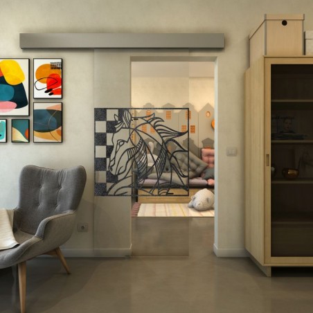Glasschiebetür ECO-LINE - Fineprint Model 137 Schwarz auf Klarglas