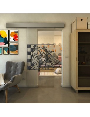 Glasschiebetür ECO-LINE - Fineprint Model 137 Schwarz auf Klarglas