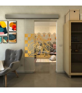 Glasschiebetür ECO-LINE - Fineprint Model 137 Gold auf Klarglas