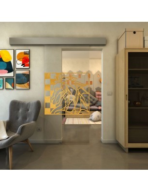Glasschiebetür ECO-LINE - Fineprint Model 137 Gold auf Klarglas
